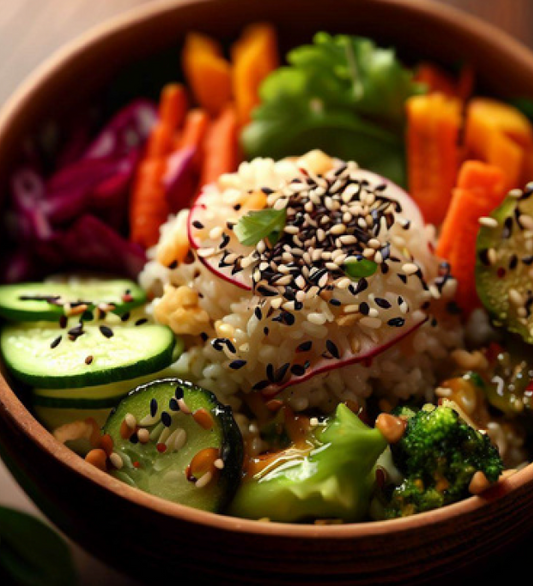 Delectable Sesame Herb Rice Bowl with Veggie Fusion Garnish