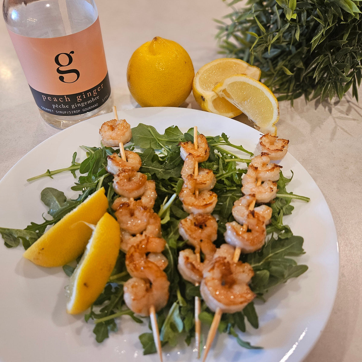 Peach Ginger Glazed Grilled Shrimp Skewers