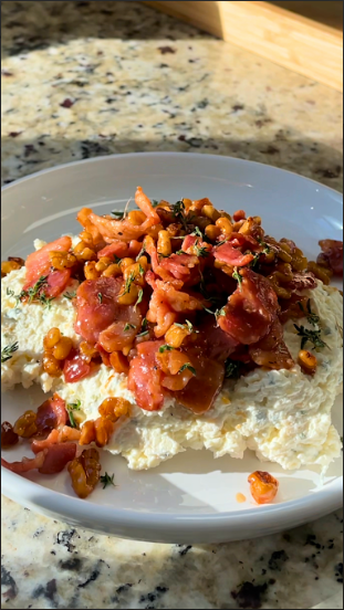 🥓🌿 Whipped Feta with Maple BBQ Caramelized Bacon & Walnut Topping