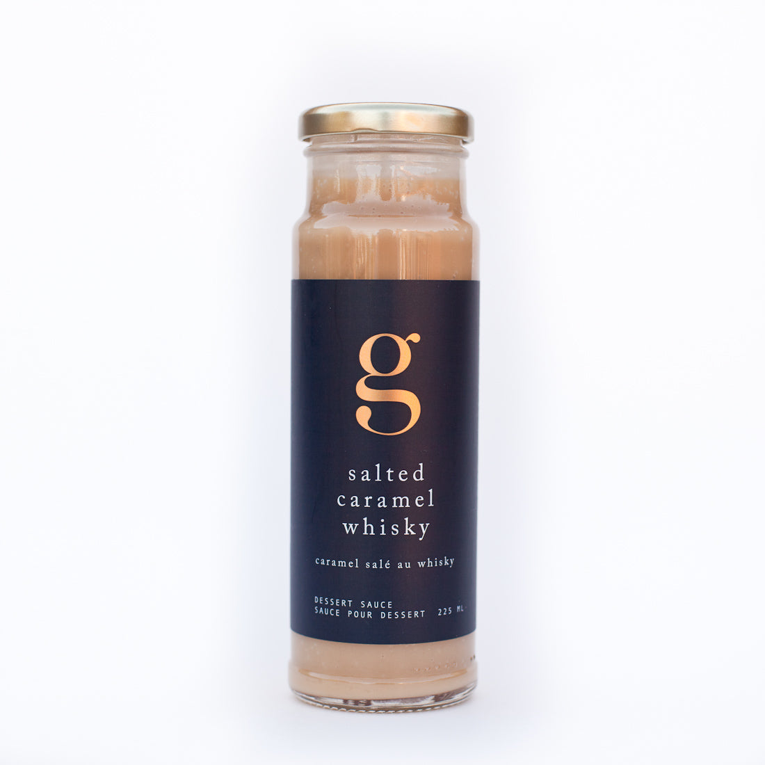 Jar of Gourmet Inspirations Salted Caramel Whisky Dessert Sauce – smooth and sweet with a whisky twist.