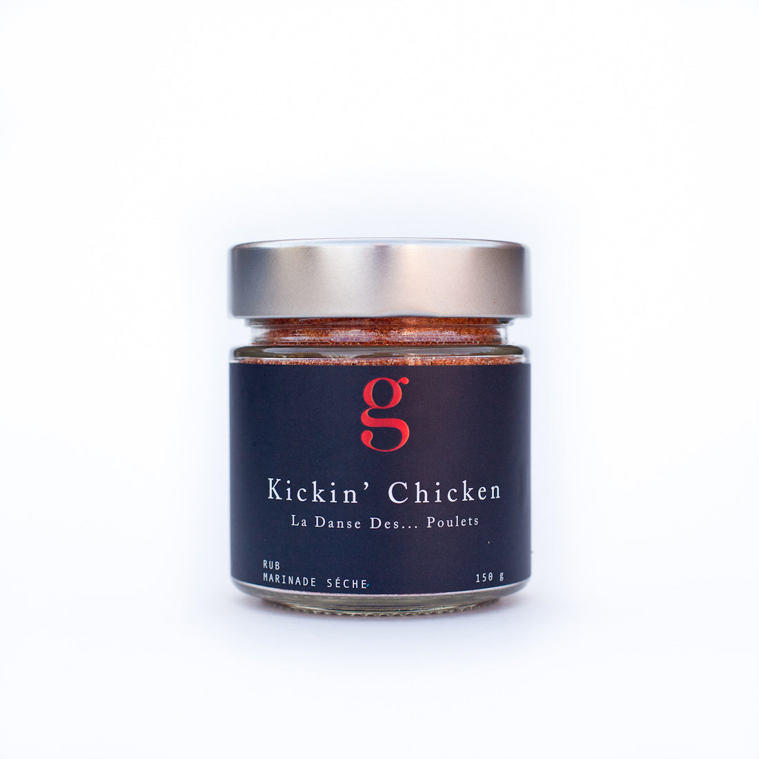Jar of Gourmet Inspirations Kickin' Chicken Rub – warm, flavorful seasoning for chicken dishes.